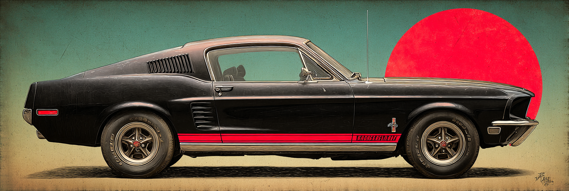 Vintage Ford Mustang 1968 Muscle Car Kunstwerk | Collagen | Kunstgattungen