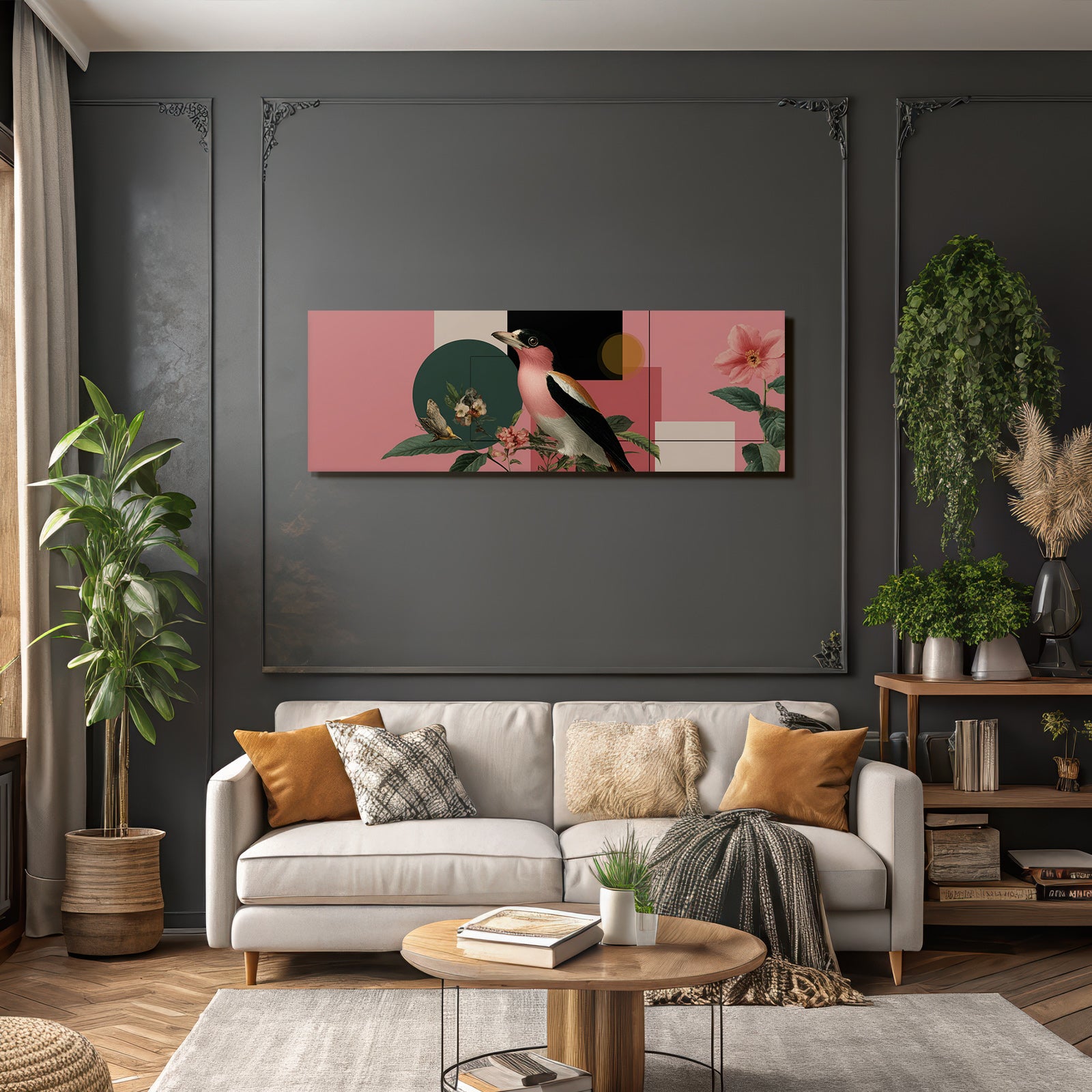 Vogel Mit Floralen Elementen Geometrische Formen Buntes Design
