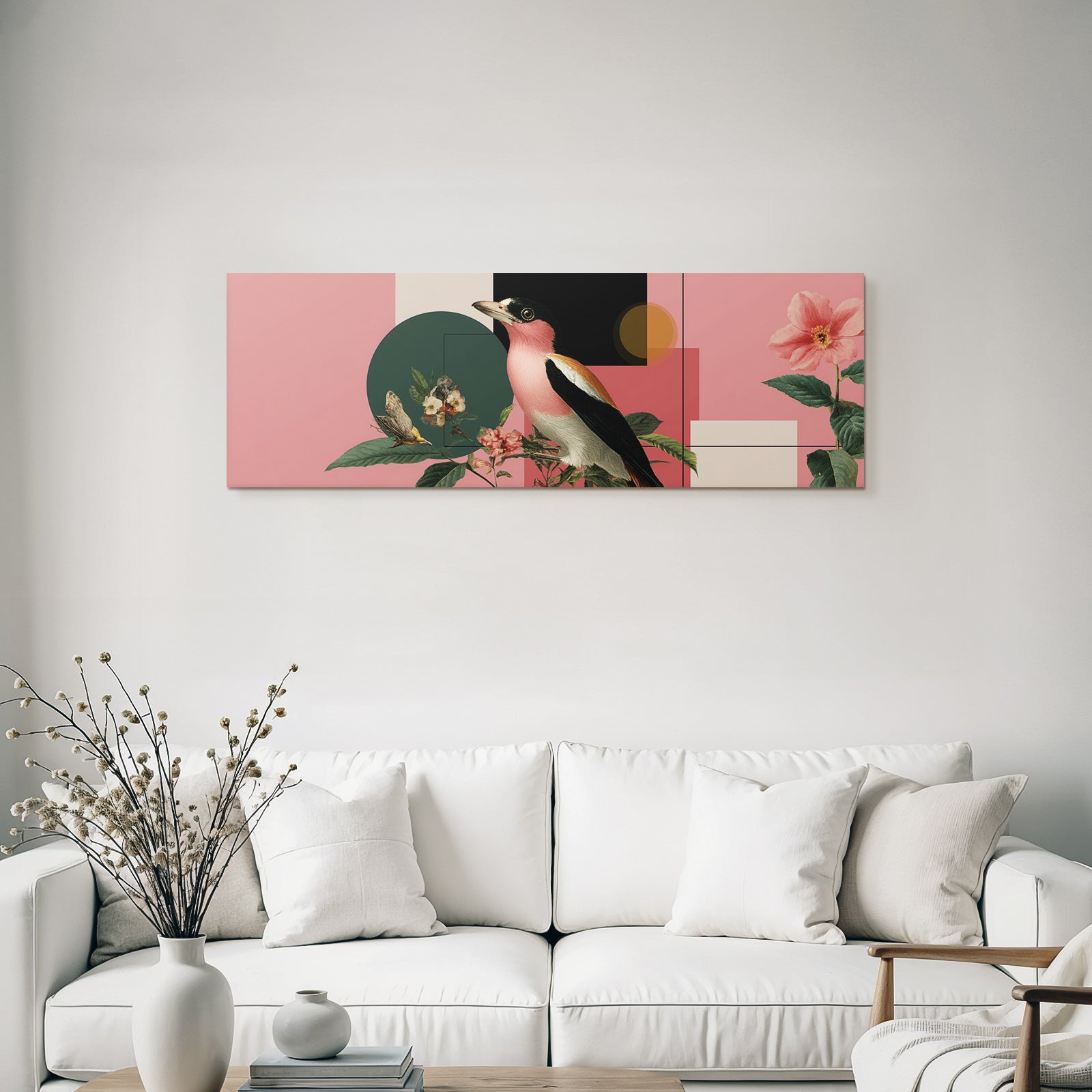 Vogel Mit Floralen Elementen Geometrische Formen Buntes Design
