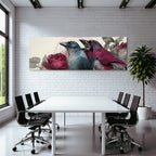 Vogelkunst Mit Blumen Und Blaettern Blau Und Rosa