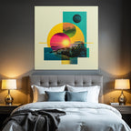 Abstrakte Farbige Digitale Kunst Mit Geometrischen Formen Und Surrealer Landschaft
