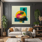 Abstrakte Farbige Digitale Kunst Mit Geometrischen Formen Und Surrealer Landschaft