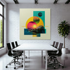Abstrakte Farbige Digitale Kunst Mit Geometrischen Formen Und Surrealer Landschaft