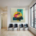 Abstrakte Farbige Digitale Kunst Mit Geometrischen Formen Und Surrealer Landschaft