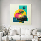 Abstrakte Farbige Digitale Kunst Mit Geometrischen Formen Und Surrealer Landschaft