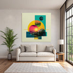 Abstrakte Farbige Digitale Kunst Mit Geometrischen Formen Und Surrealer Landschaft
