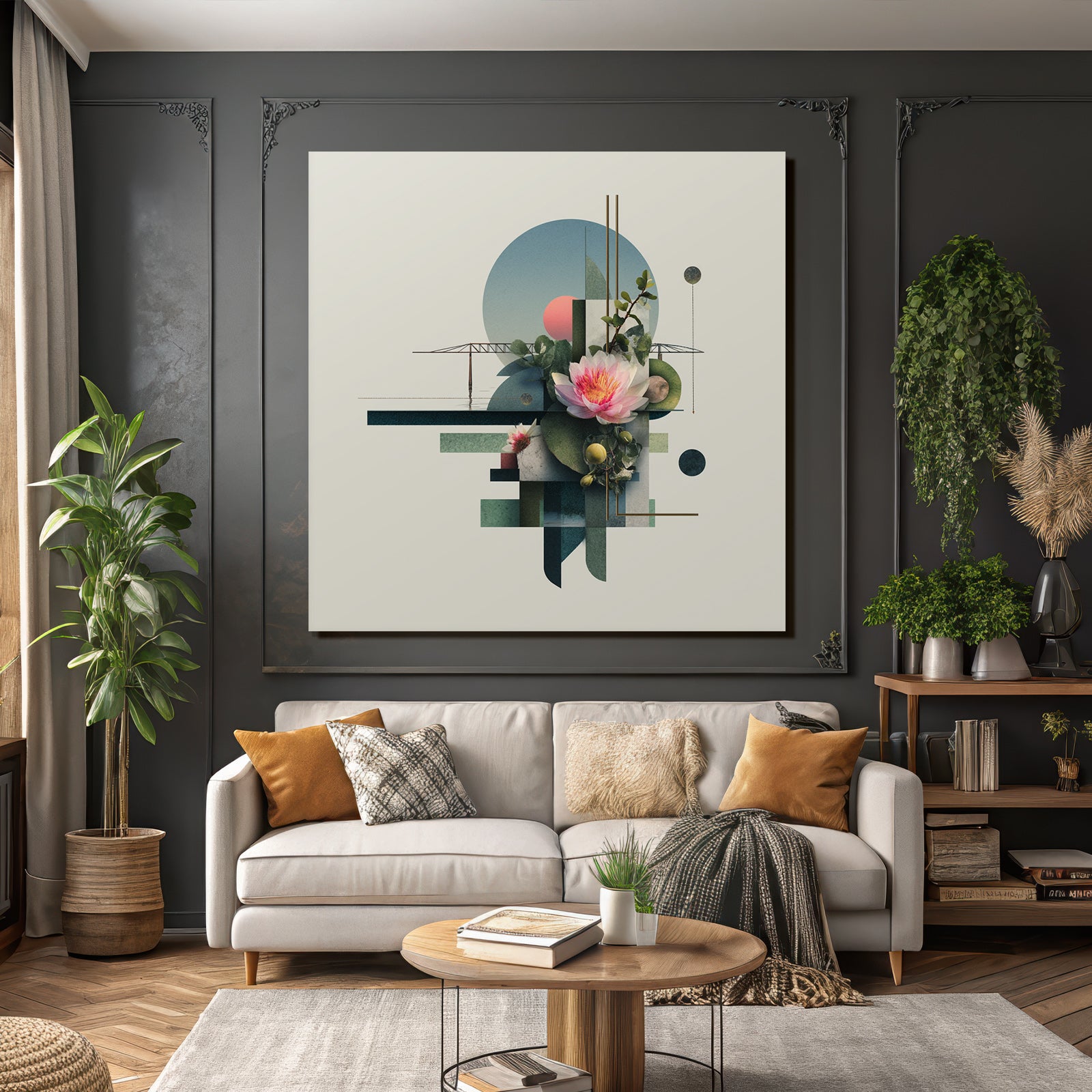 Abstrakte Geometrische Formen Mit Botanischen Elementen Blume Und Architektur