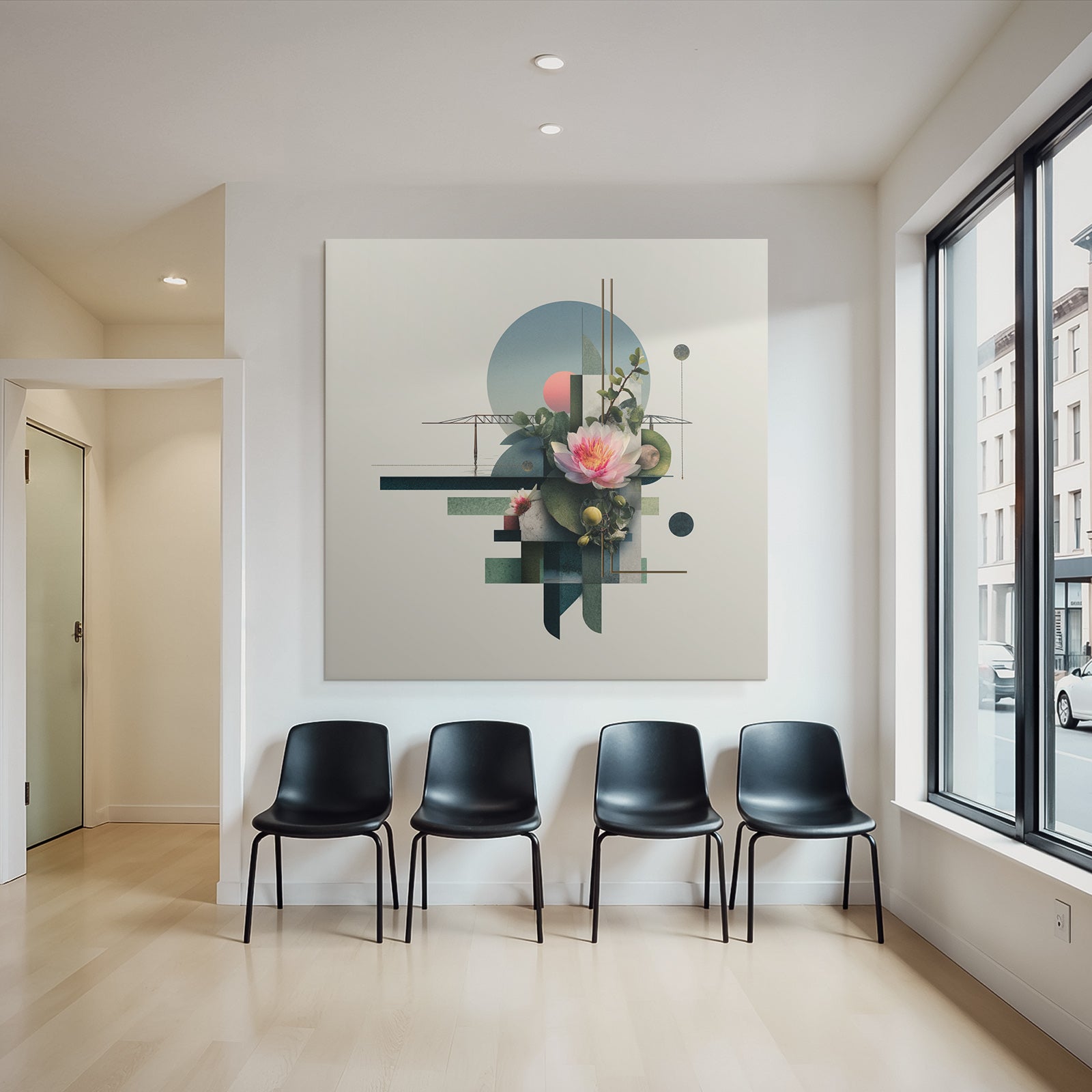 Abstrakte Geometrische Formen Mit Botanischen Elementen Blume Und Architektur