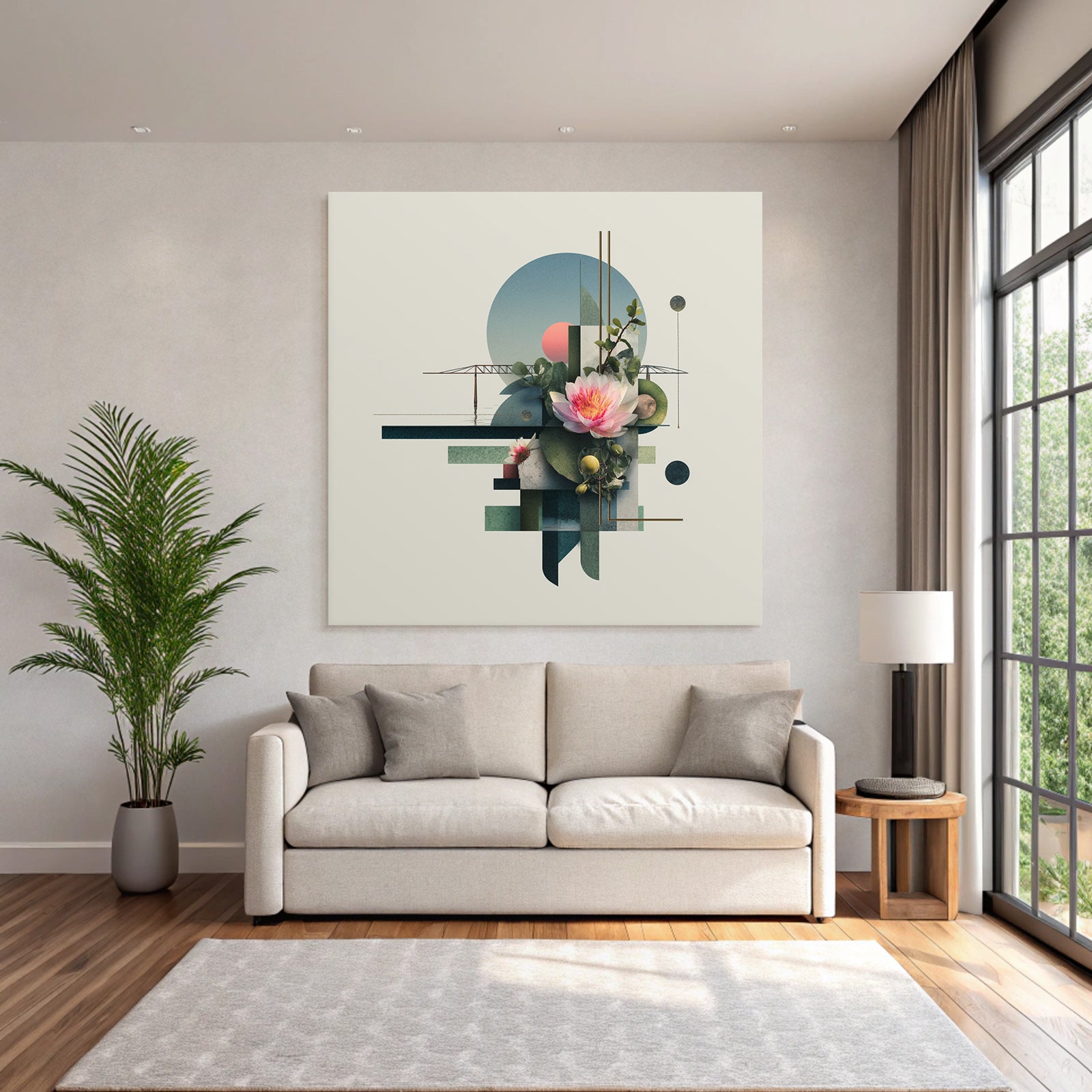 Abstrakte Geometrische Formen Mit Botanischen Elementen Blume Und Architektur