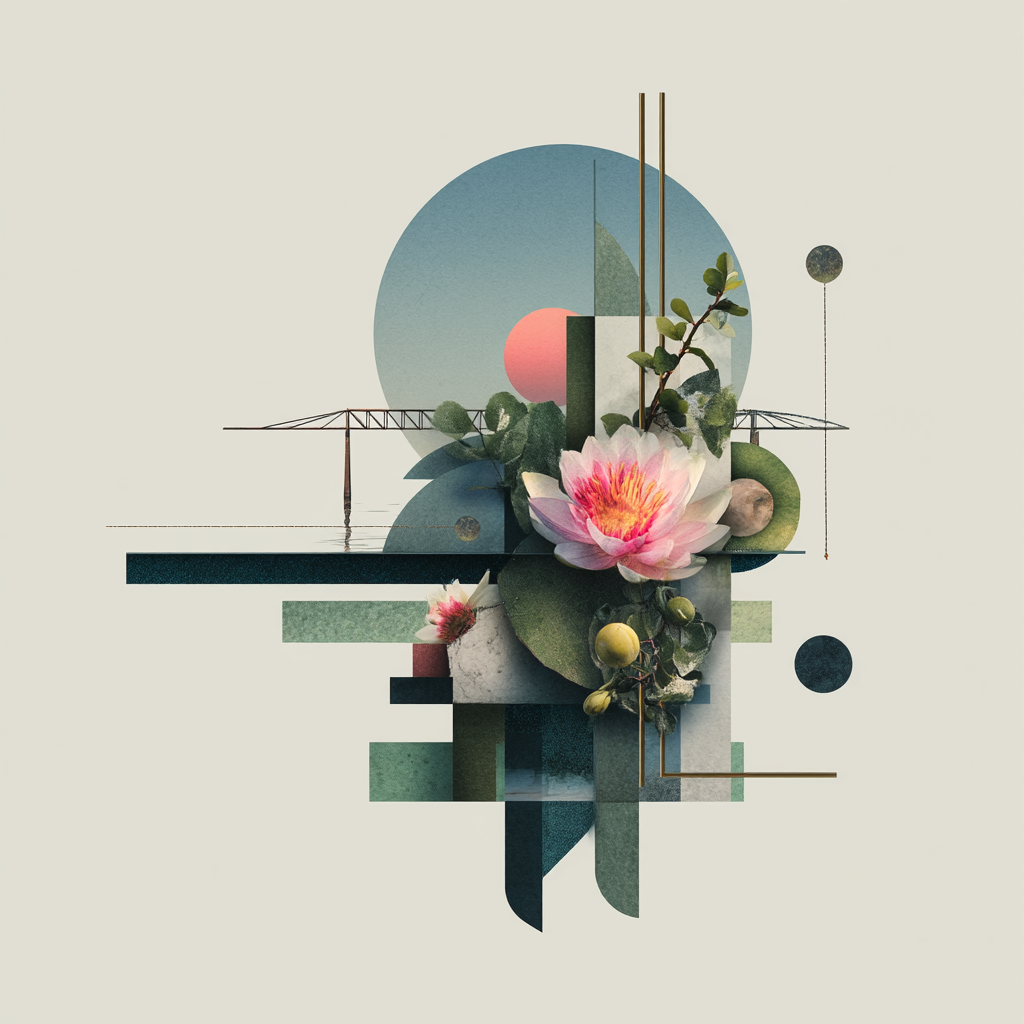Abstrakte Geometrische Formen Mit Botanischen Elementen Blume Und Architektur | Collagen | Kunstgattungen
