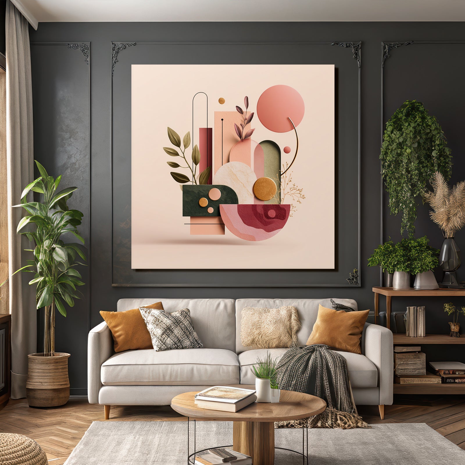 Abstrakte Zusammensetzung Geometrische Formen Organische Elemente Modern Kunst