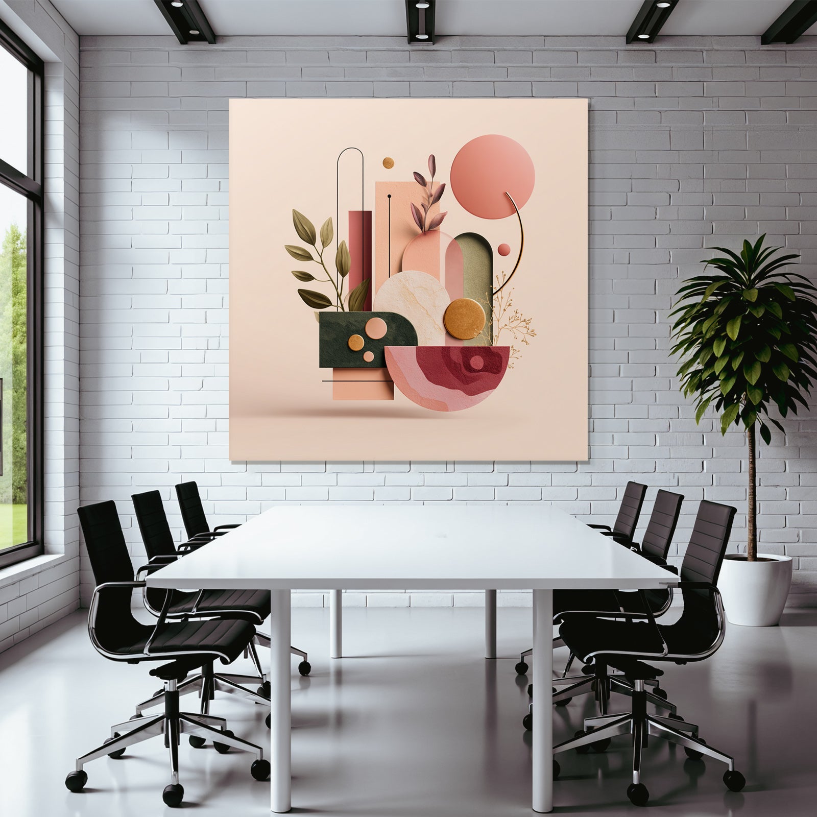 Abstrakte Zusammensetzung Geometrische Formen Organische Elemente Modern Kunst