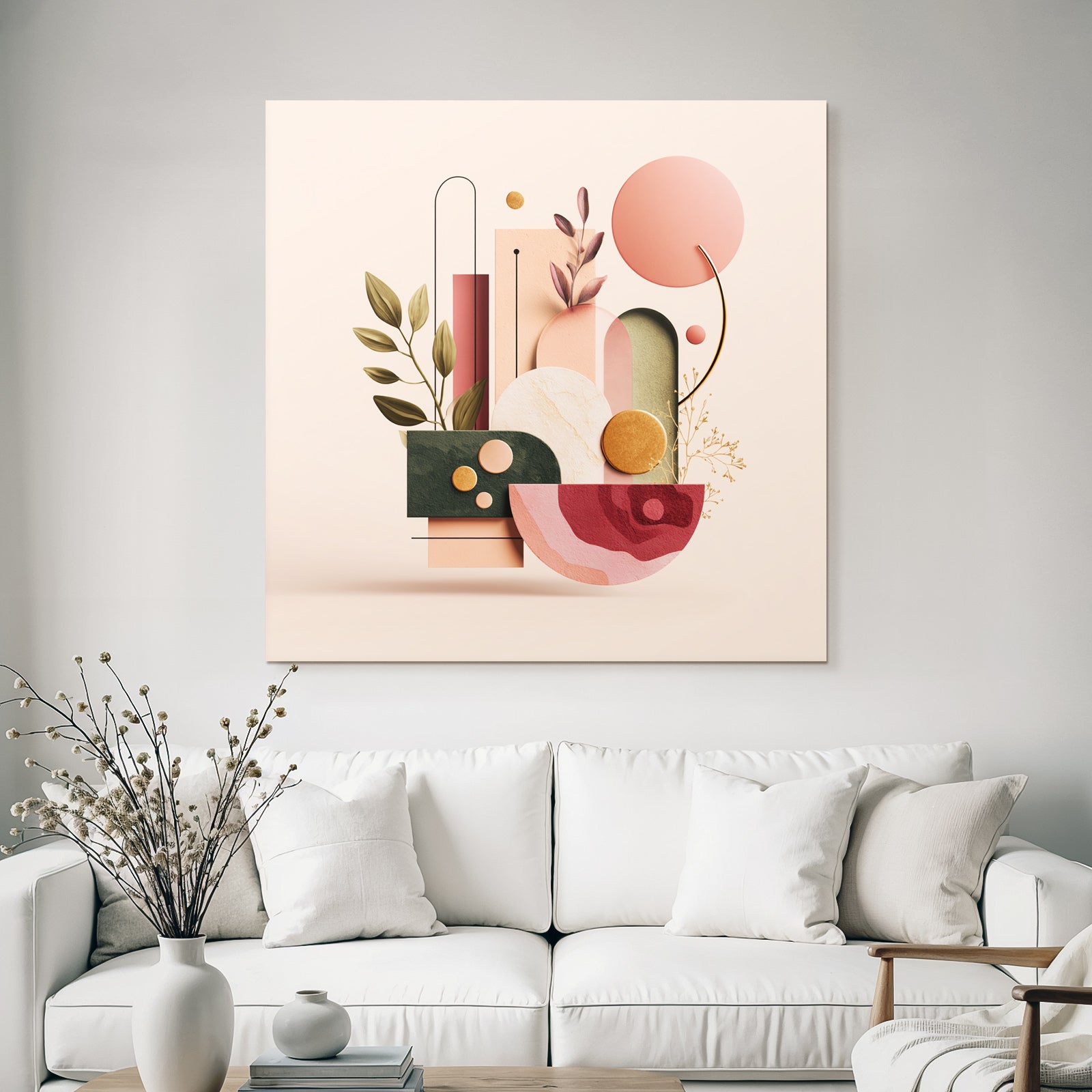 Abstrakte Zusammensetzung Geometrische Formen Organische Elemente Modern Kunst
