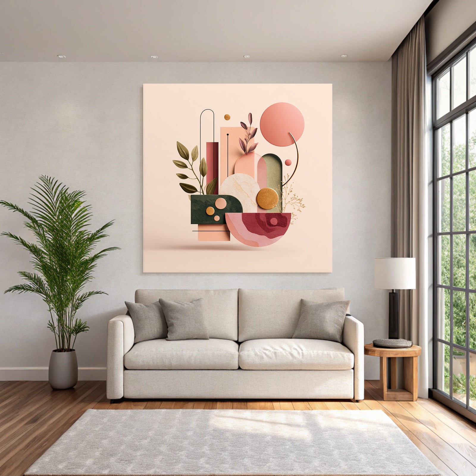 Abstrakte Zusammensetzung Geometrische Formen Organische Elemente Modern Kunst