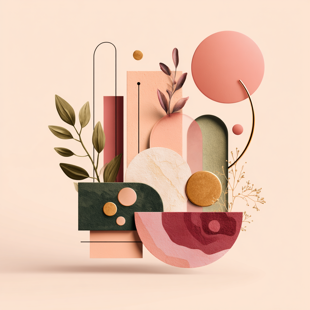 Abstrakte Zusammensetzung Geometrische Formen Organische Elemente Modern Kunst | Collagen | Kunstgattungen