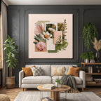 Blumen Collage Mit Botanischen Elementen Vor Rosem Hintergrund