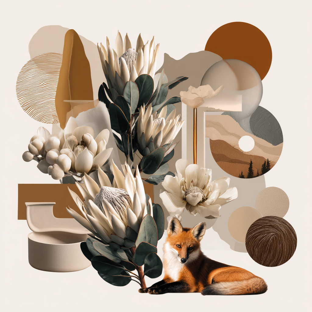 Blumen Design Fuchs Erdtoene Abstrakte Kunst | Collagen | Kunstgattungen