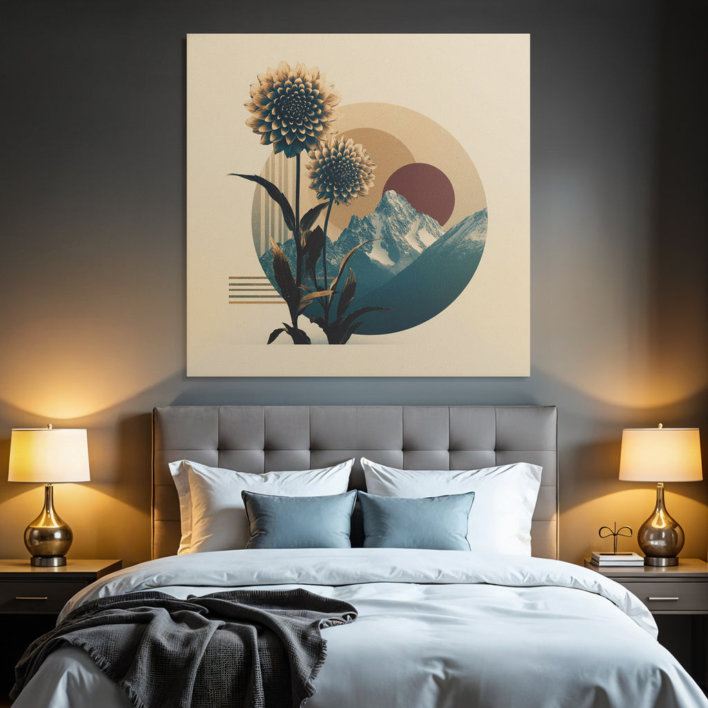 Blumen Und Berge Abstrakte Geometrische Formen Retro Aesthetik