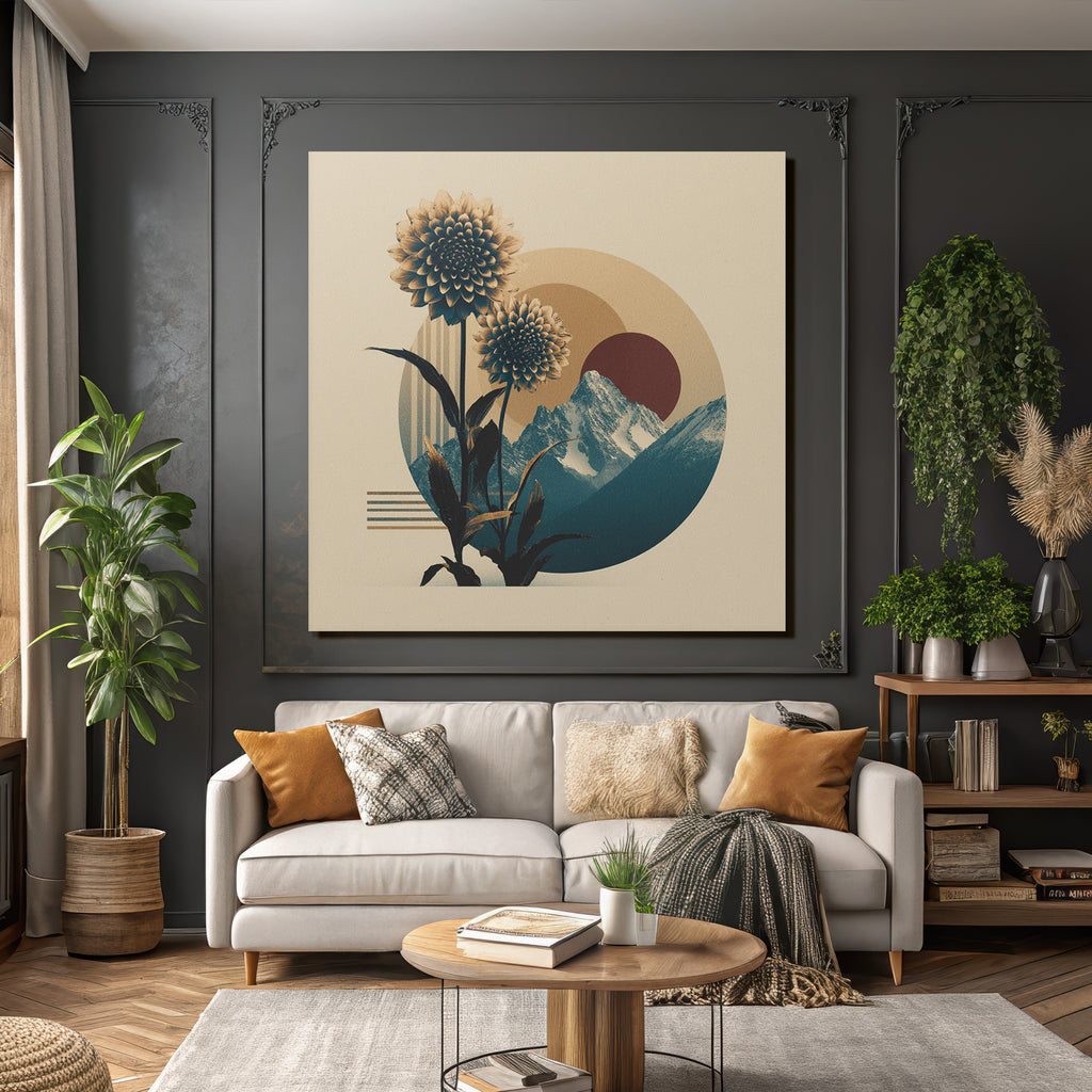 Blumen Und Berge Abstrakte Geometrische Formen Retro Aesthetik