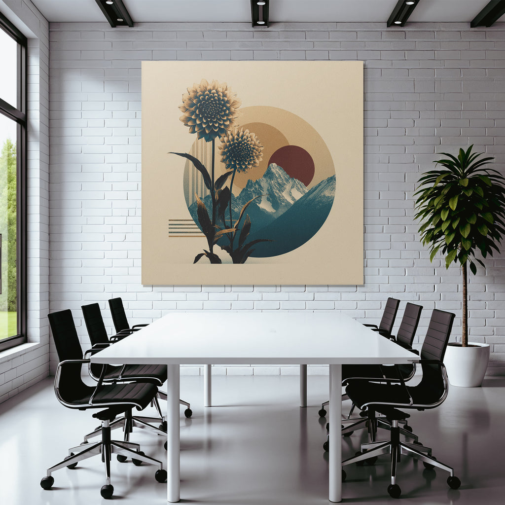 Blumen Und Berge Abstrakte Geometrische Formen Retro Aesthetik