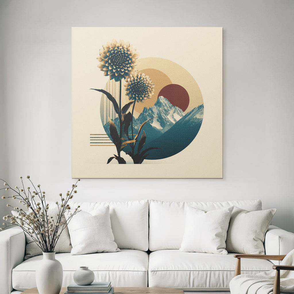Blumen Und Berge Abstrakte Geometrische Formen Retro Aesthetik