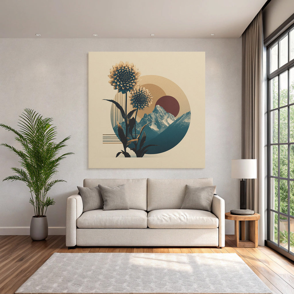 Blumen Und Berge Abstrakte Geometrische Formen Retro Aesthetik