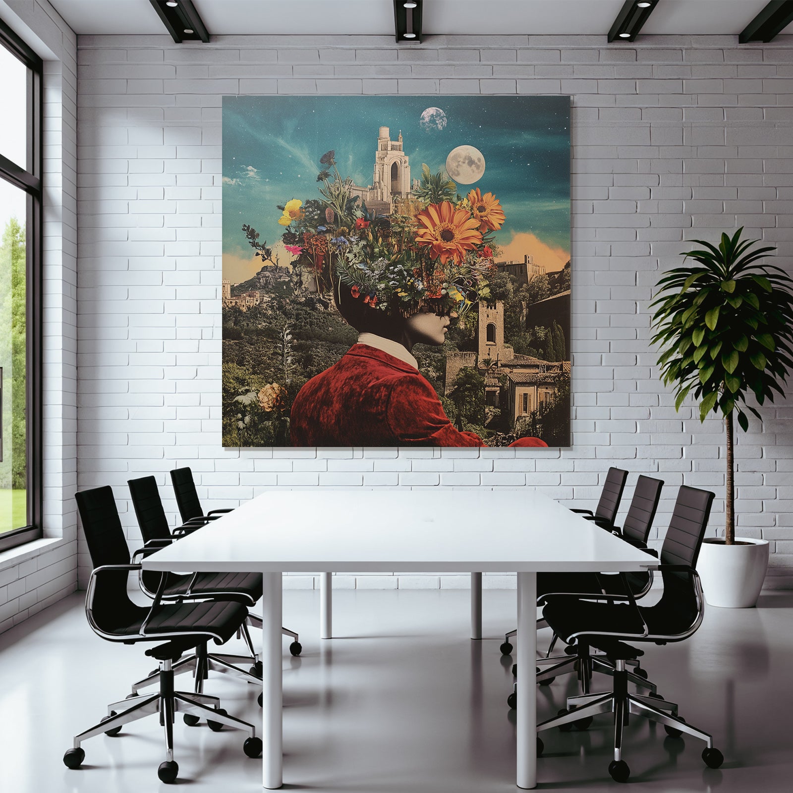 Blumenkopf Im Fantastischen Landscape Mit Schloss Und Sternen