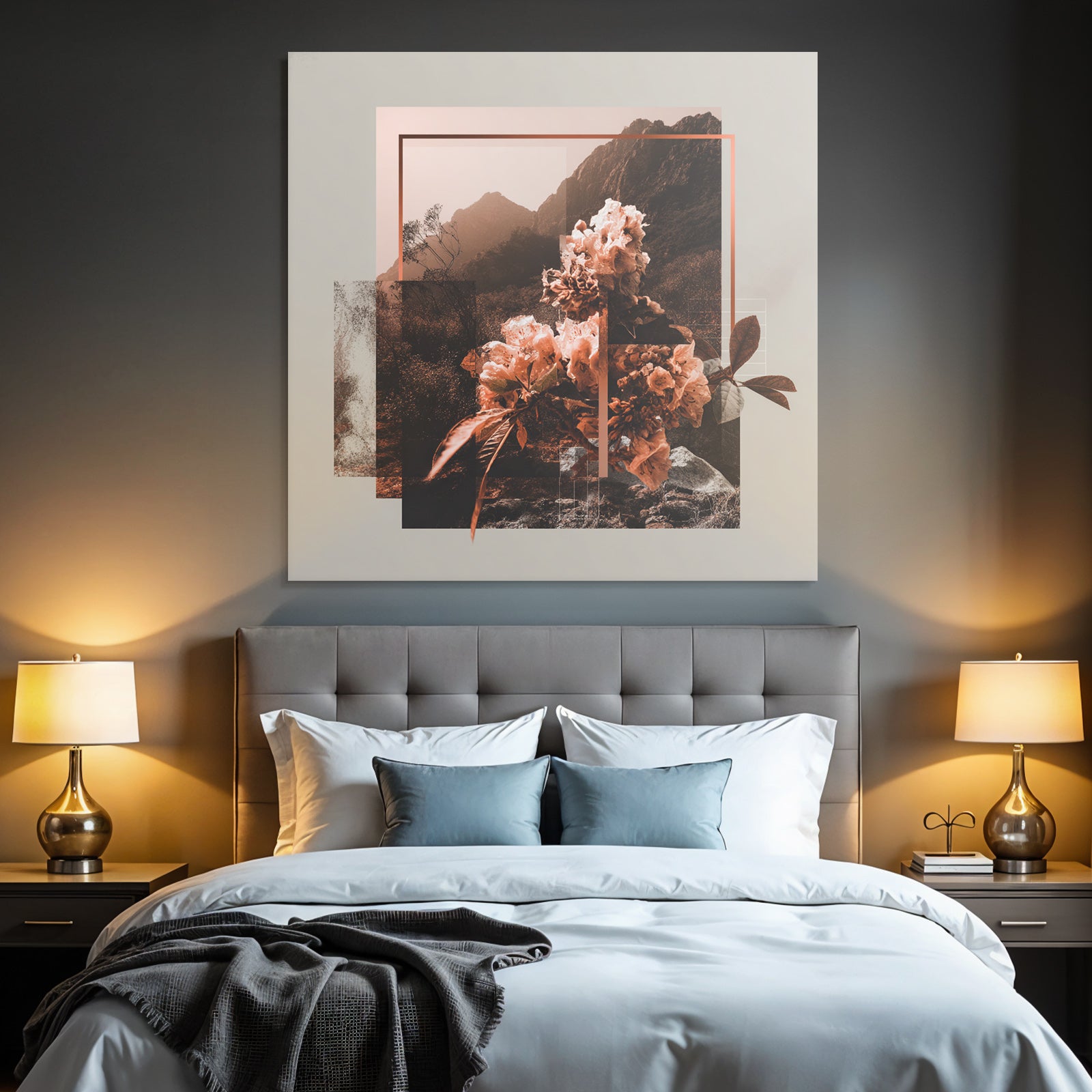 Blumige Landschaft Collage Mit Geometrischen Formen