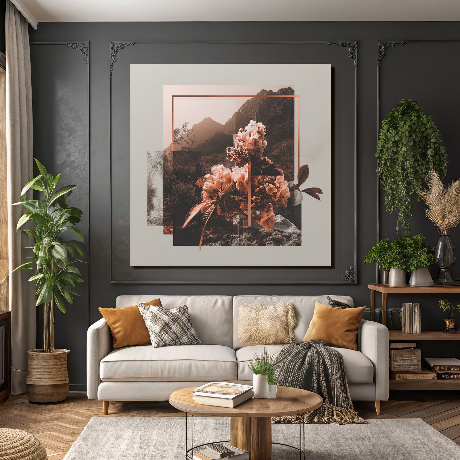 Blumige Landschaft Collage Mit Geometrischen Formen