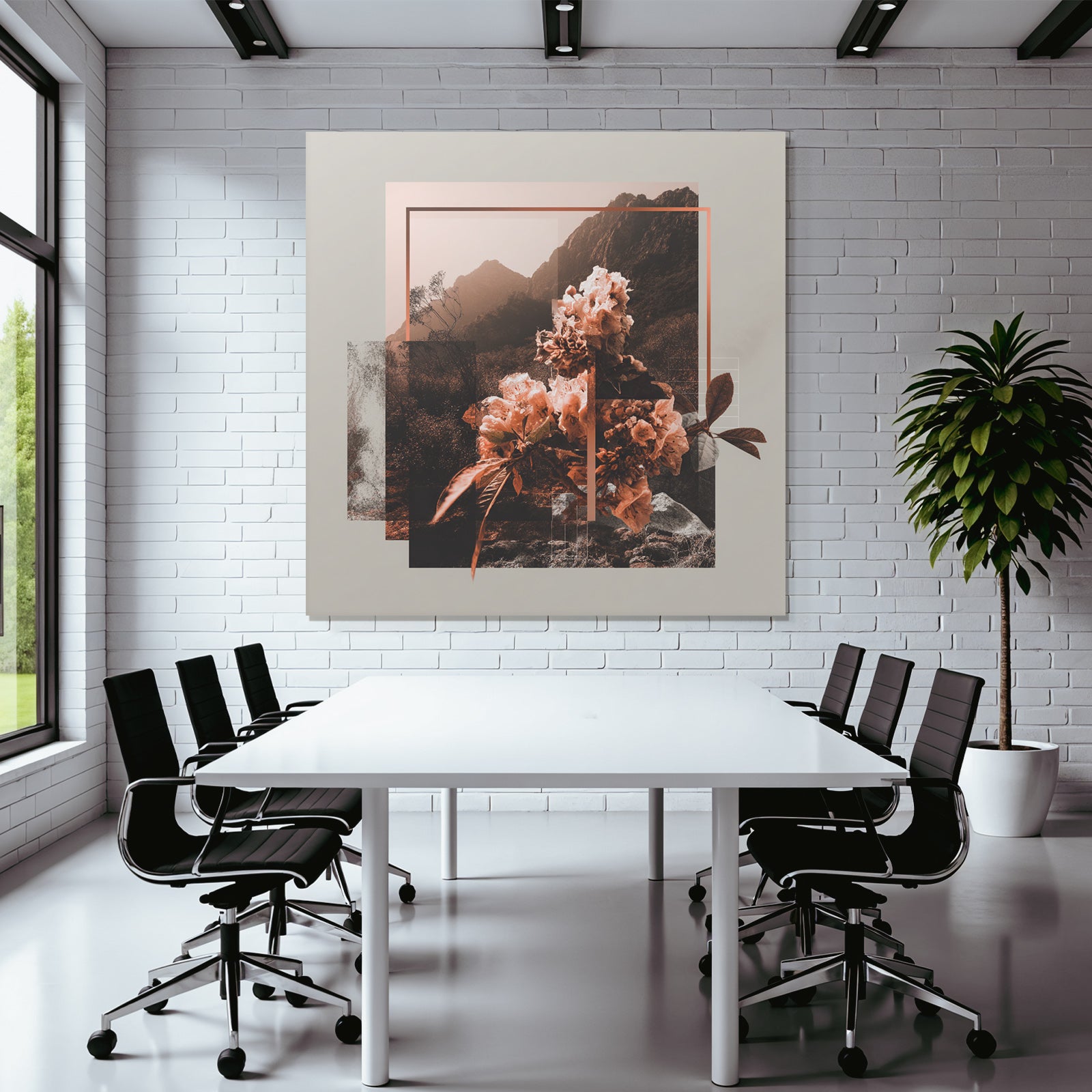 Blumige Landschaft Collage Mit Geometrischen Formen
