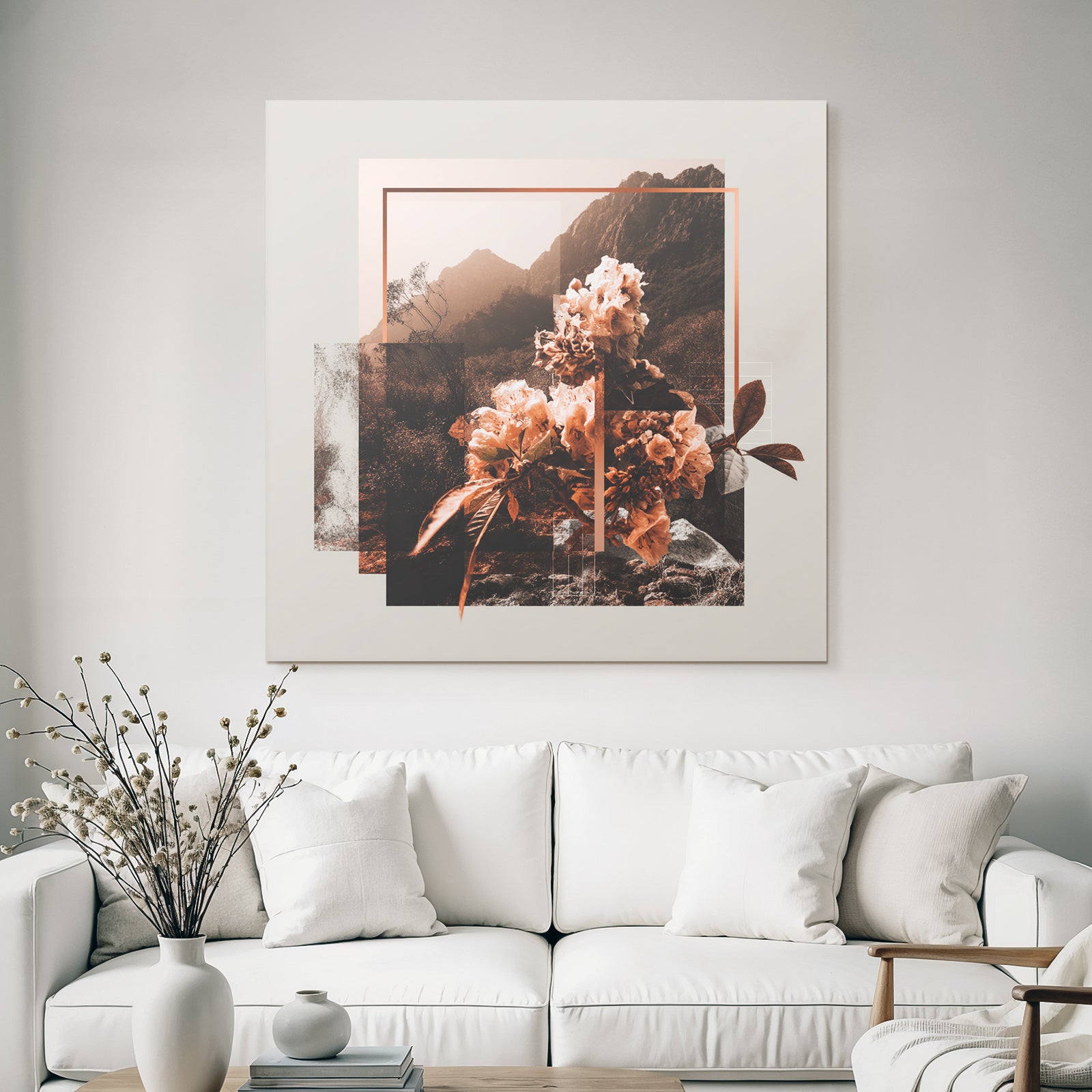 Blumige Landschaft Collage Mit Geometrischen Formen