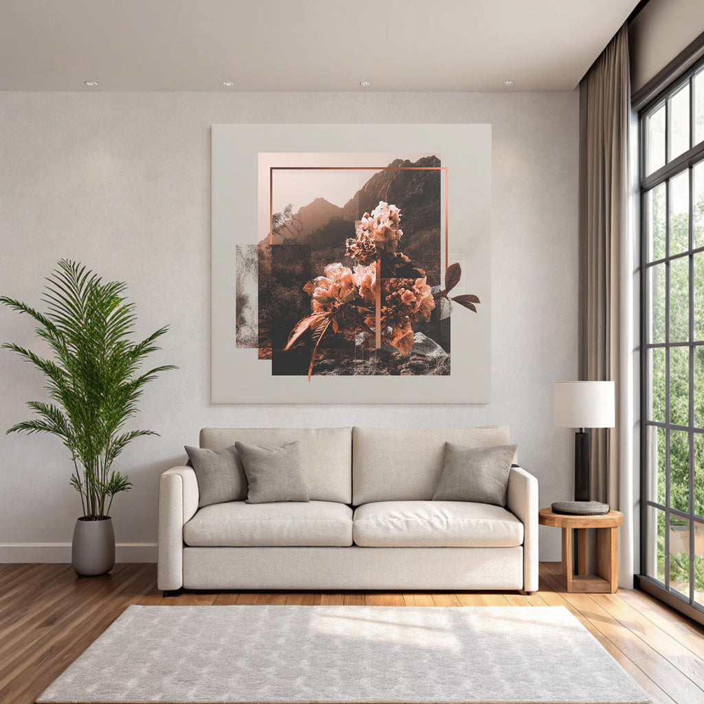 Blumige Landschaft Collage Mit Geometrischen Formen
