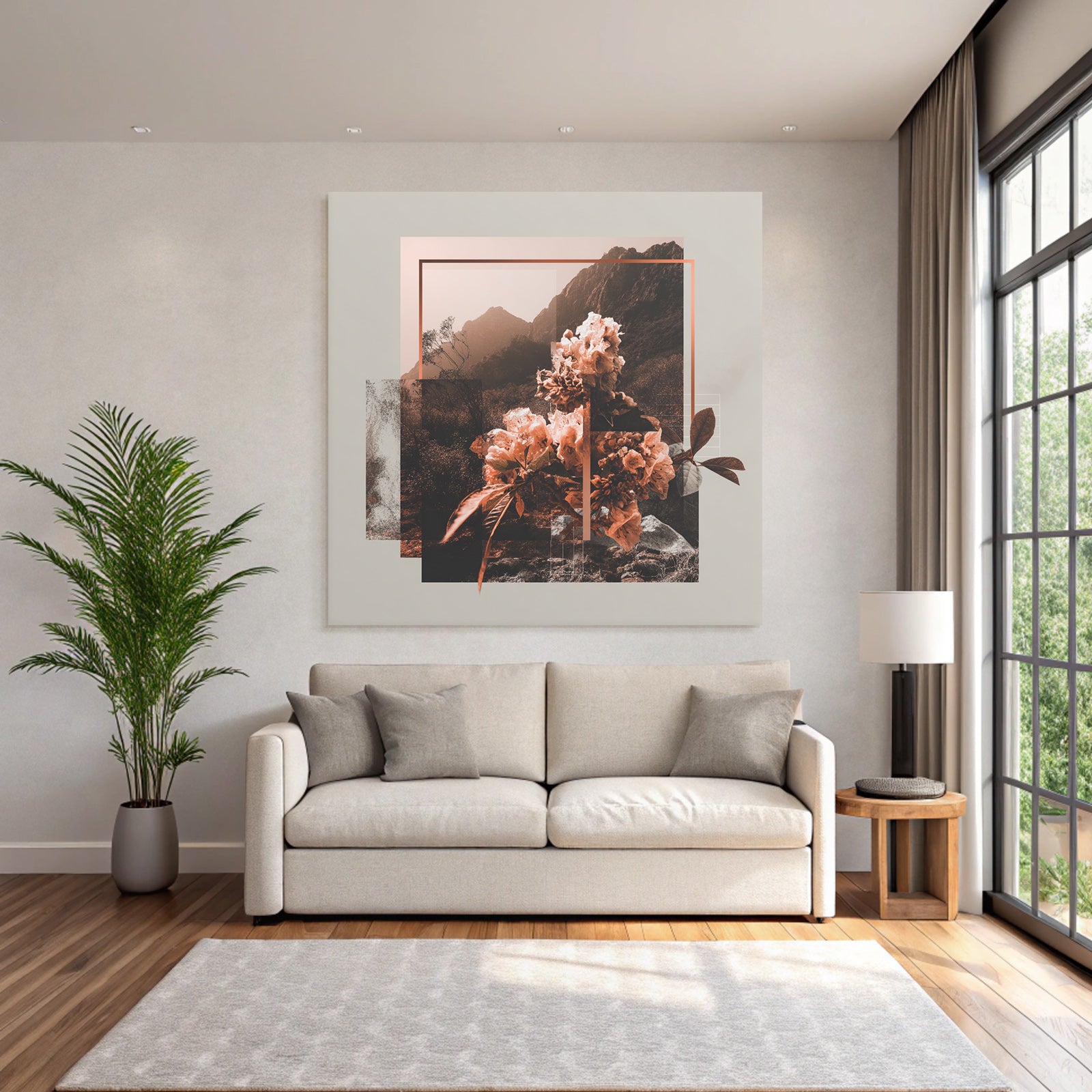 Blumige Landschaft Collage Mit Geometrischen Formen