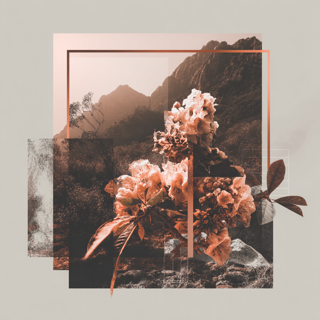 Blumige Landschaft Collage Mit Geometrischen Formen | Collagen | Kunstgattungen
