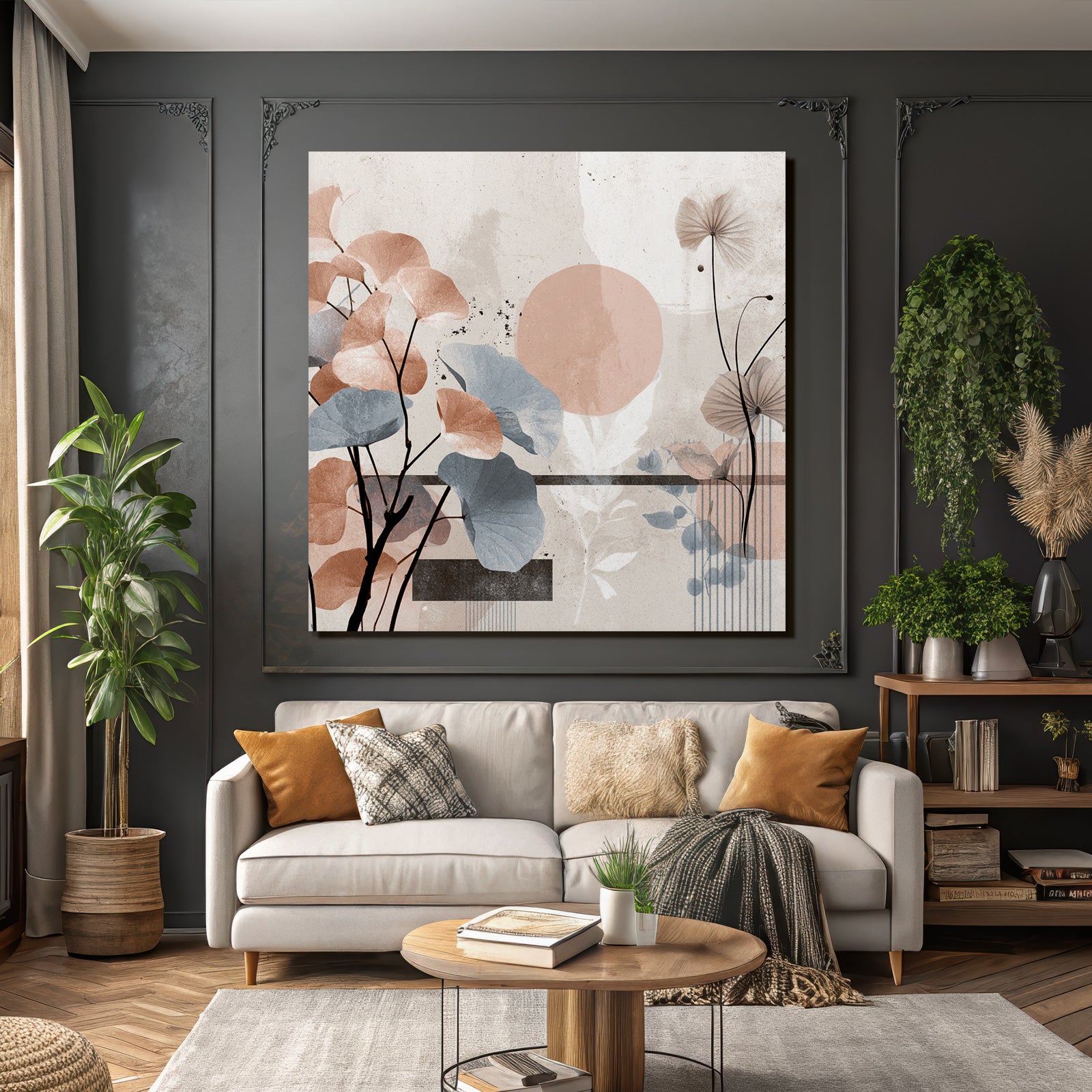 Botanische Abstracte Kunst Mit Geometrischen Formen In Weichen Farben