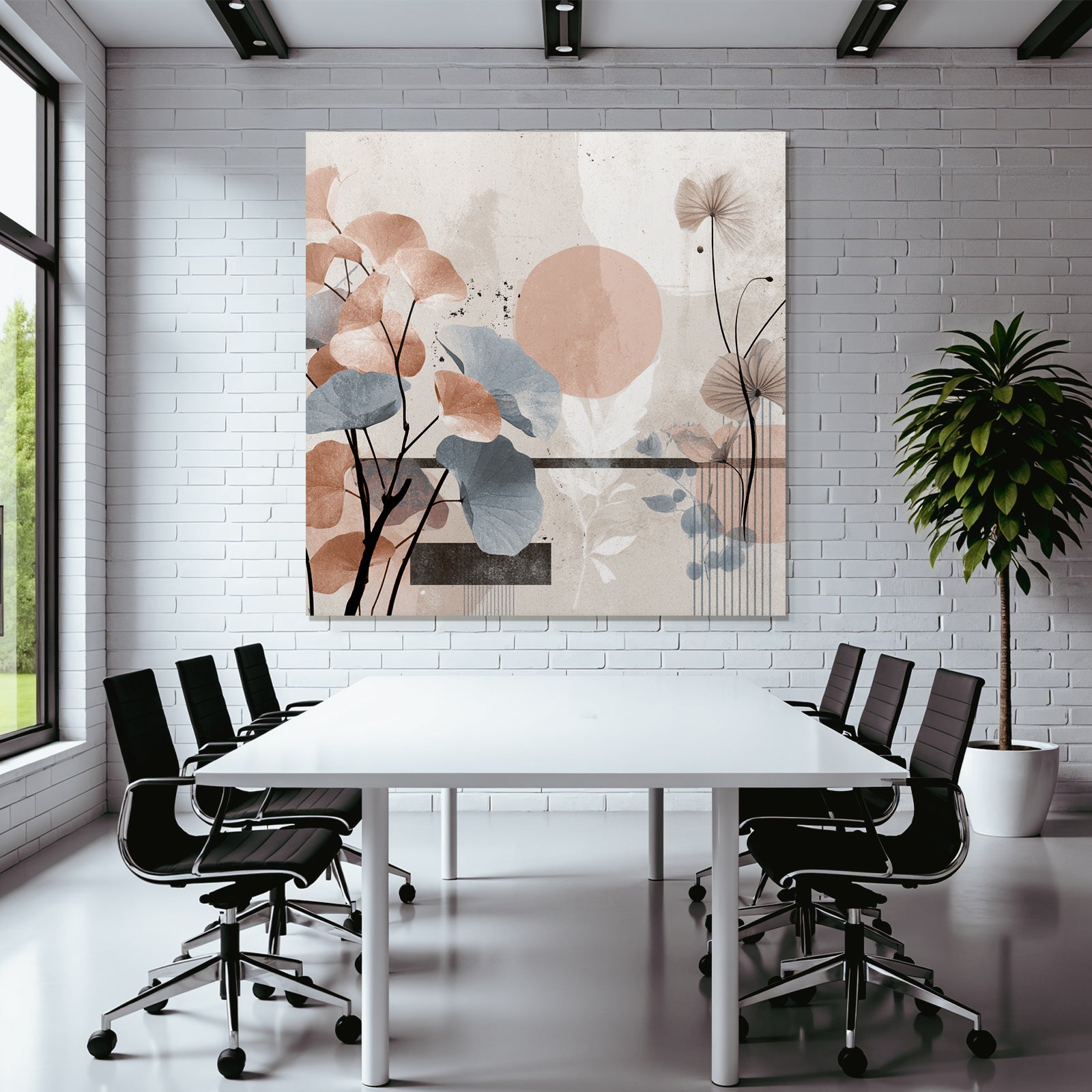 Botanische Abstracte Kunst Mit Geometrischen Formen In Weichen Farben