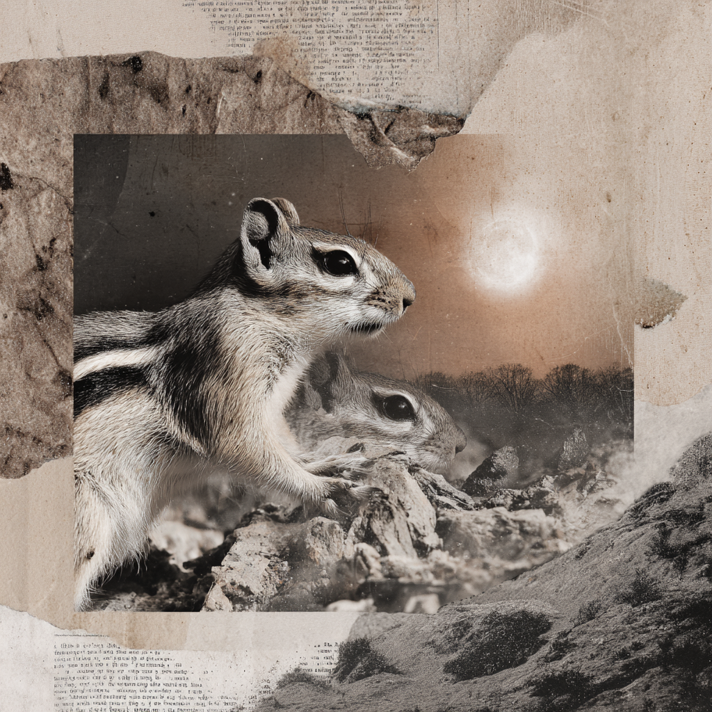 Chipmunk Mit Kuenstlerischem Hintergrund In Erdtoenen | Collagen | Kunstgattungen