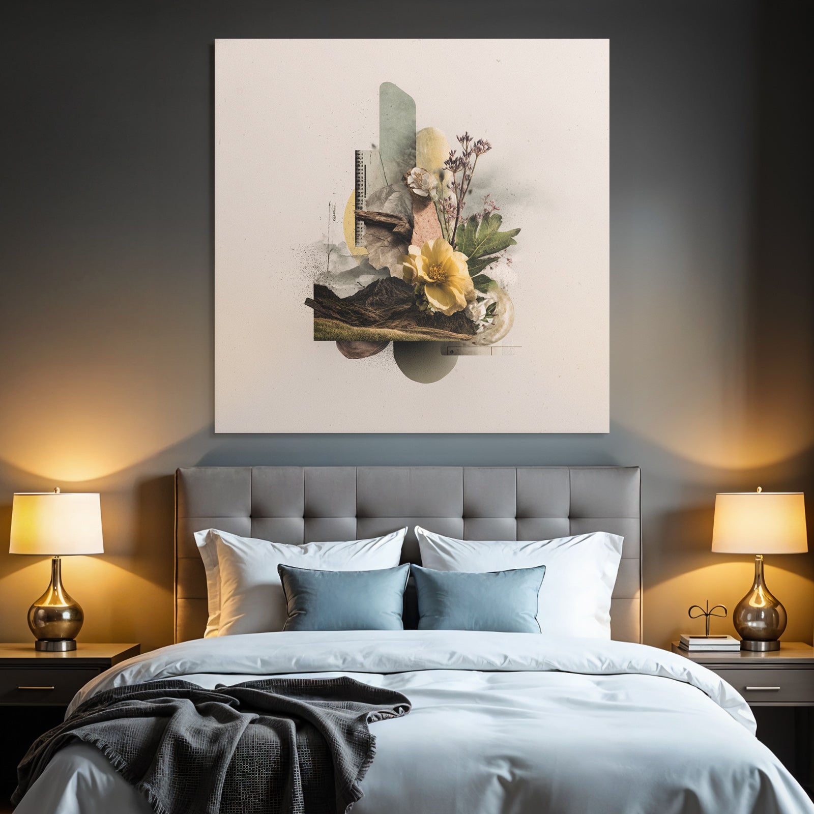 Digital Collage Natur Und Design Mit Blumen Landschaften Und Geometrischen Formen