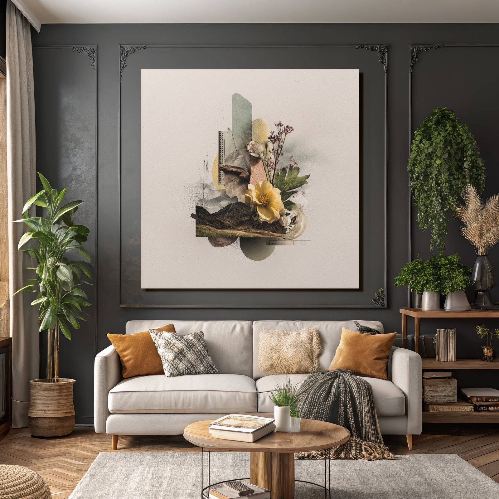 Digital Collage Natur Und Design Mit Blumen Landschaften Und Geometrischen Formen