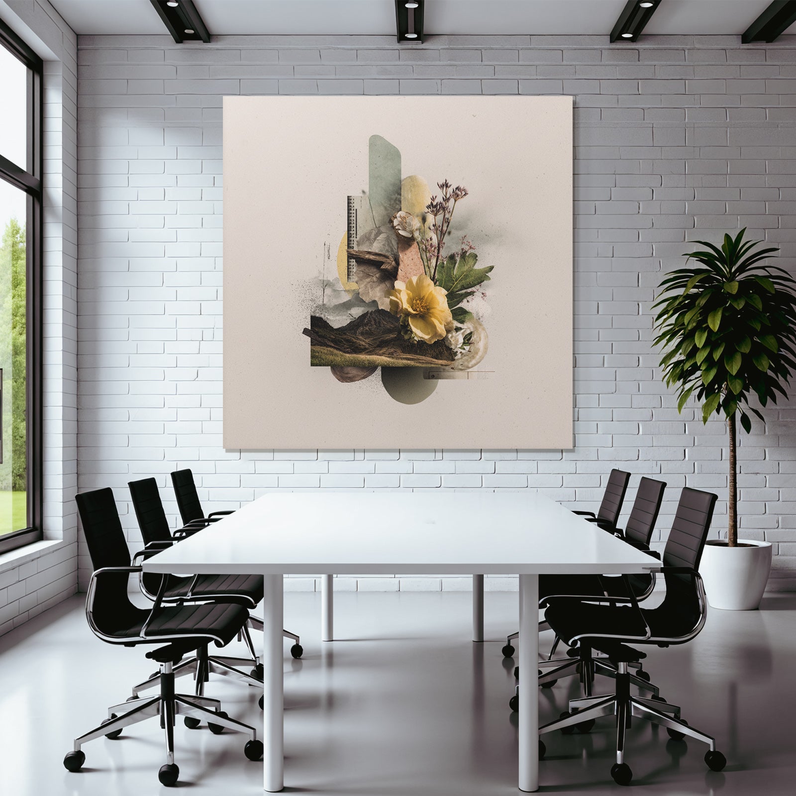 Digital Collage Natur Und Design Mit Blumen Landschaften Und Geometrischen Formen
