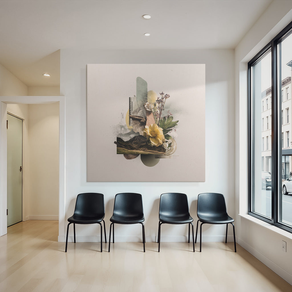 Digital Collage Natur Und Design Mit Blumen Landschaften Und Geometrischen Formen