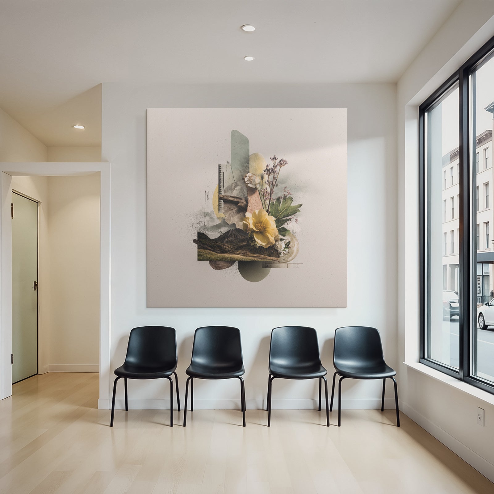Digital Collage Natur Und Design Mit Blumen Landschaften Und Geometrischen Formen
