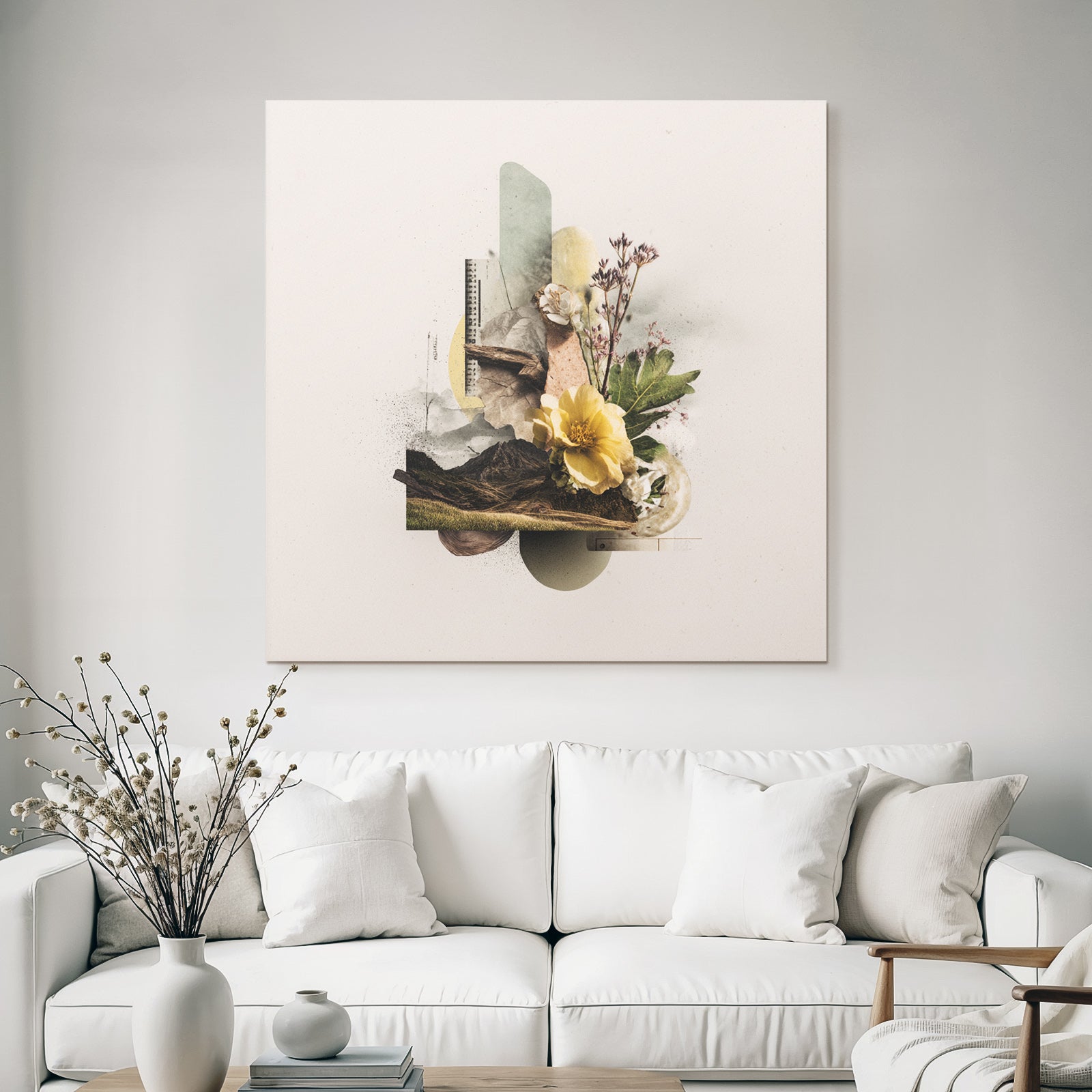 Digital Collage Natur Und Design Mit Blumen Landschaften Und Geometrischen Formen