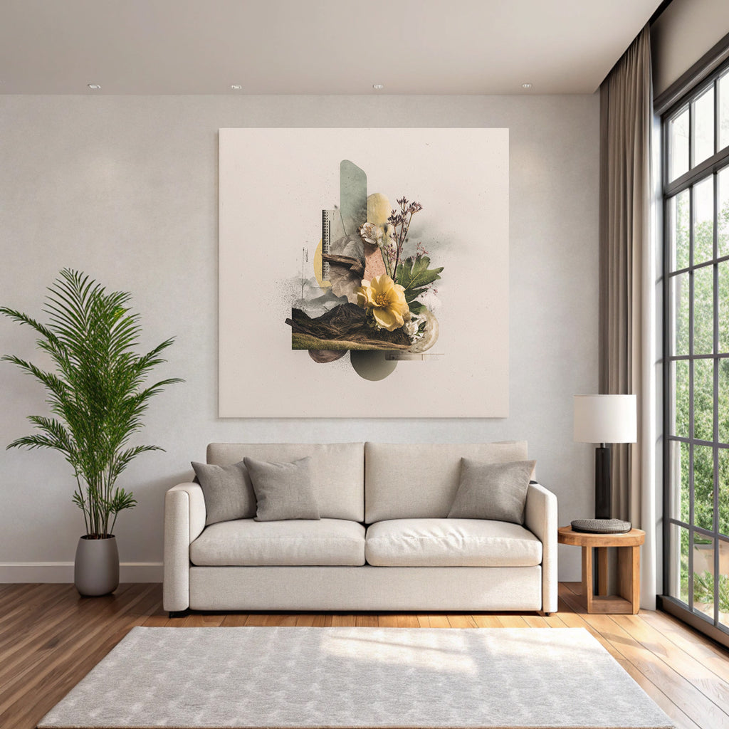 Digital Collage Natur Und Design Mit Blumen Landschaften Und Geometrischen Formen