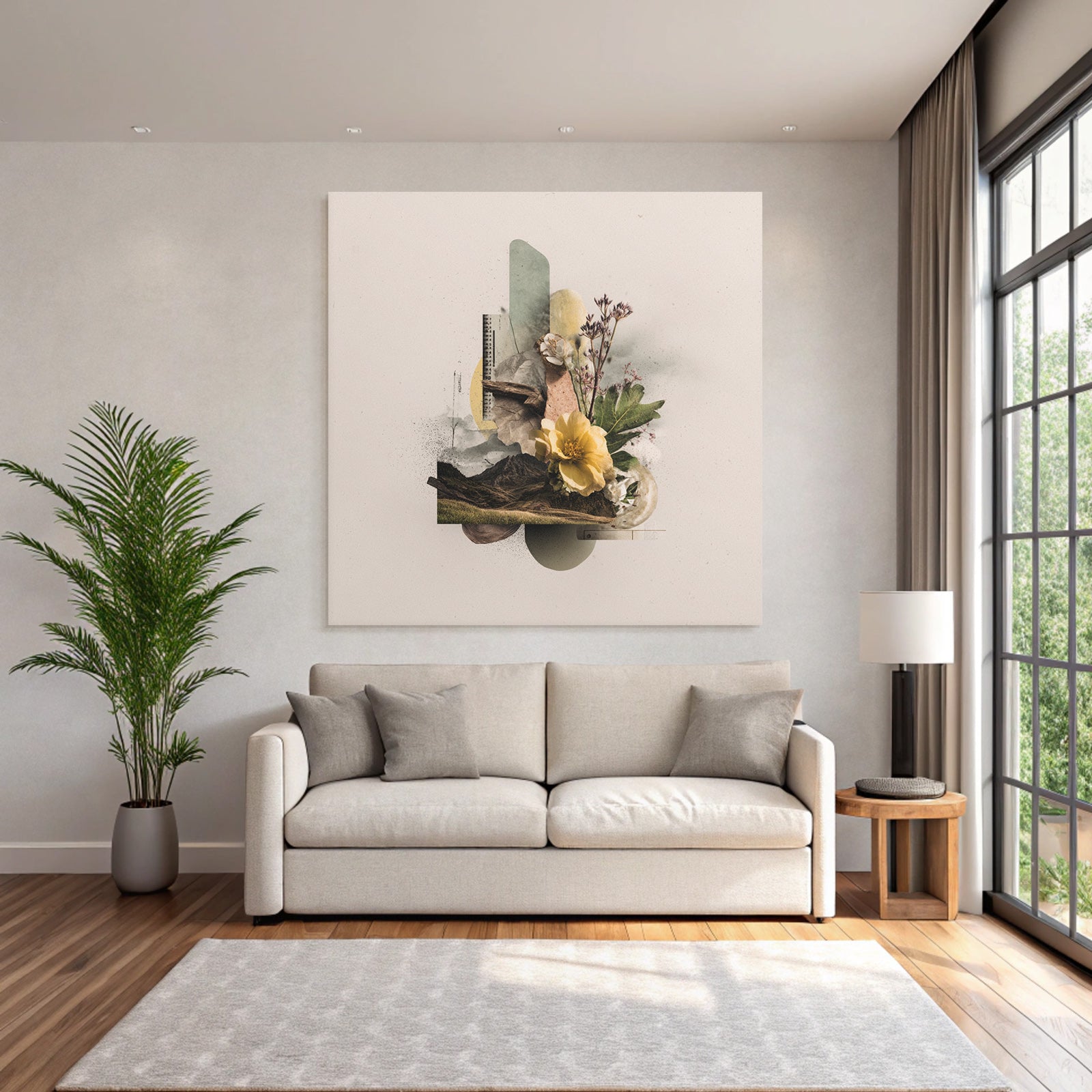 Digital Collage Natur Und Design Mit Blumen Landschaften Und Geometrischen Formen