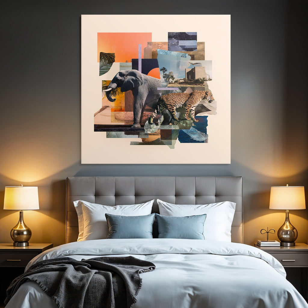 Elefant Leopard Collage Natur Design Elemente