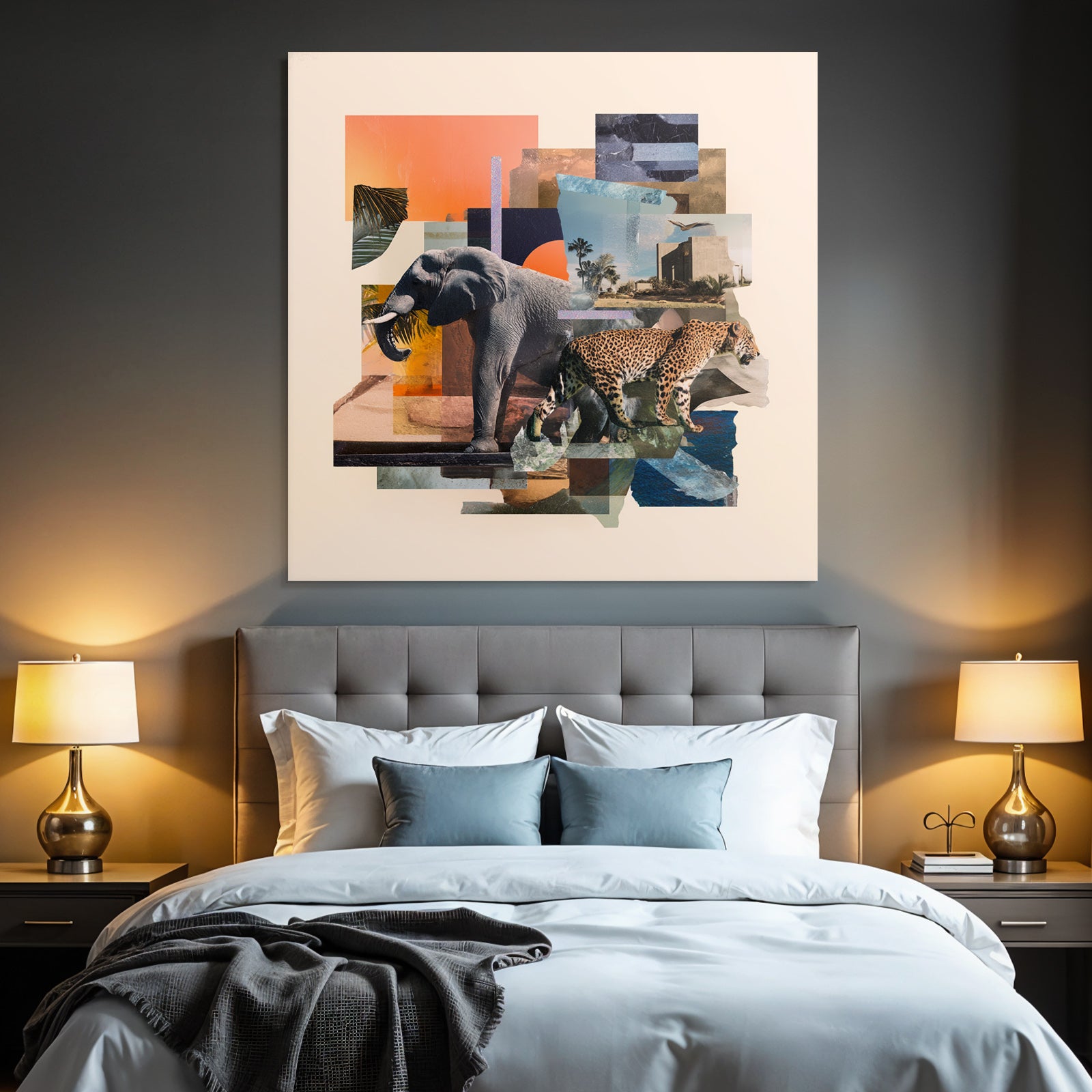Elefant Leopard Collage Natur Design Elemente