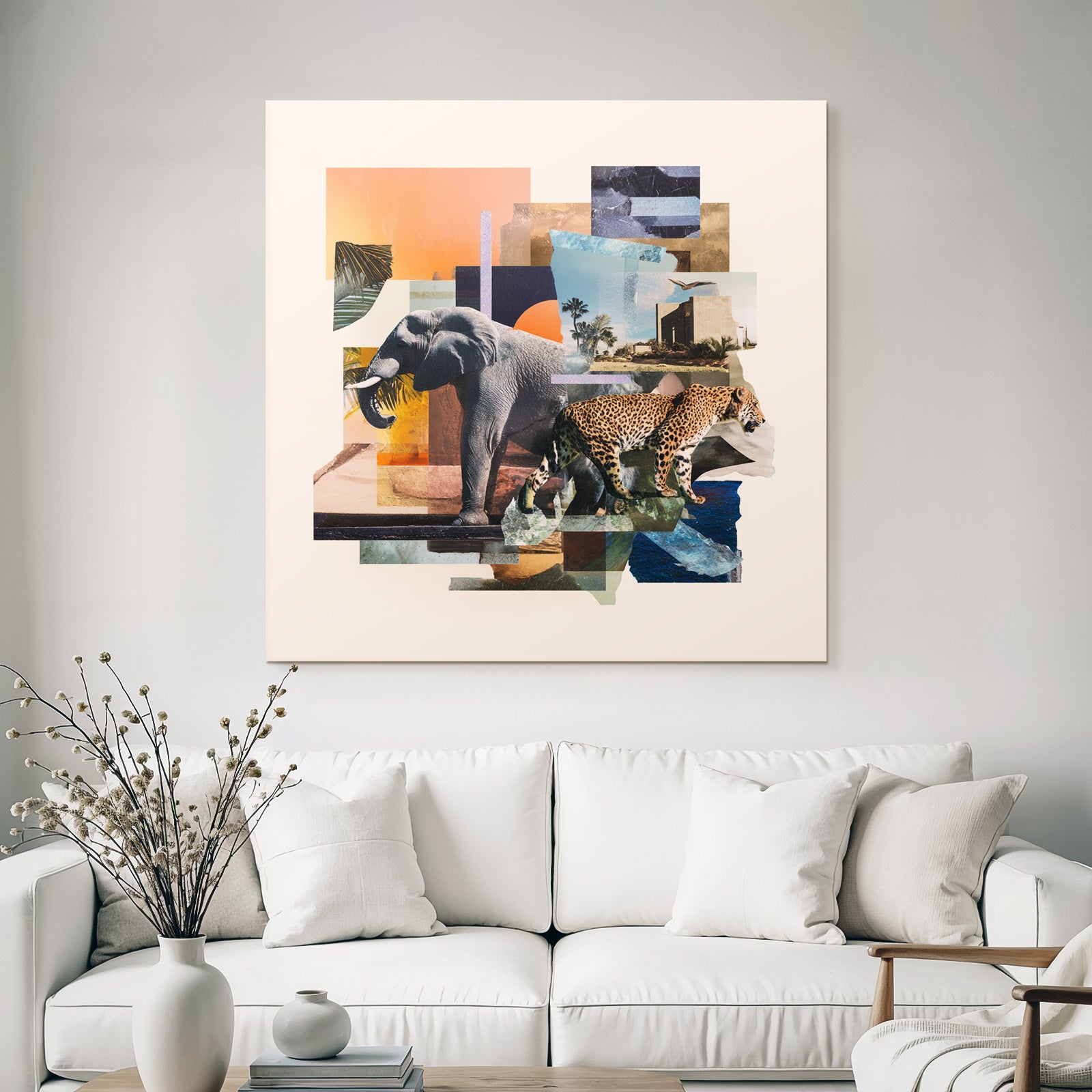 Elefant Leopard Collage Natur Design Elemente