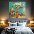 Frau Im Roten Kleid Traumlandschaft Mit Architektur