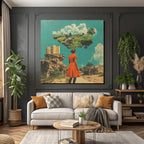 Frau Im Roten Kleid Traumlandschaft Mit Architektur
